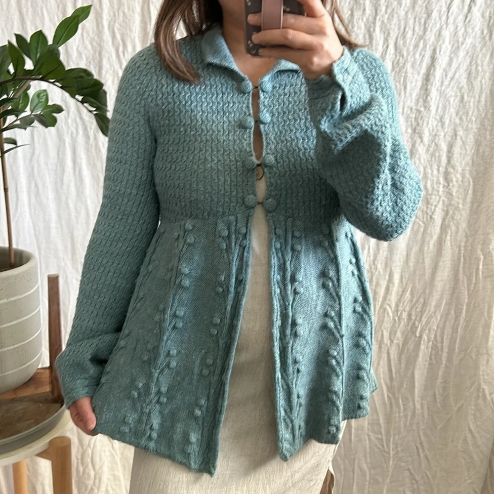 Anthropologie x Sleeping in Snow Pebble Pom Pom cardigan. Size M